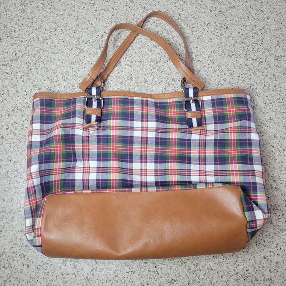 Tommy Hilfiger Madras Plaid Faux Leather Preppy Americana Tote Shoulder Bag 2011 - Picture 11 of 12